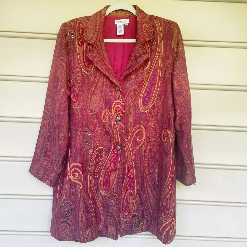 Coldwater Creek Multi-Color Paisley Tapestry Long Blazer Jacket Size L - Picture 2 of 9